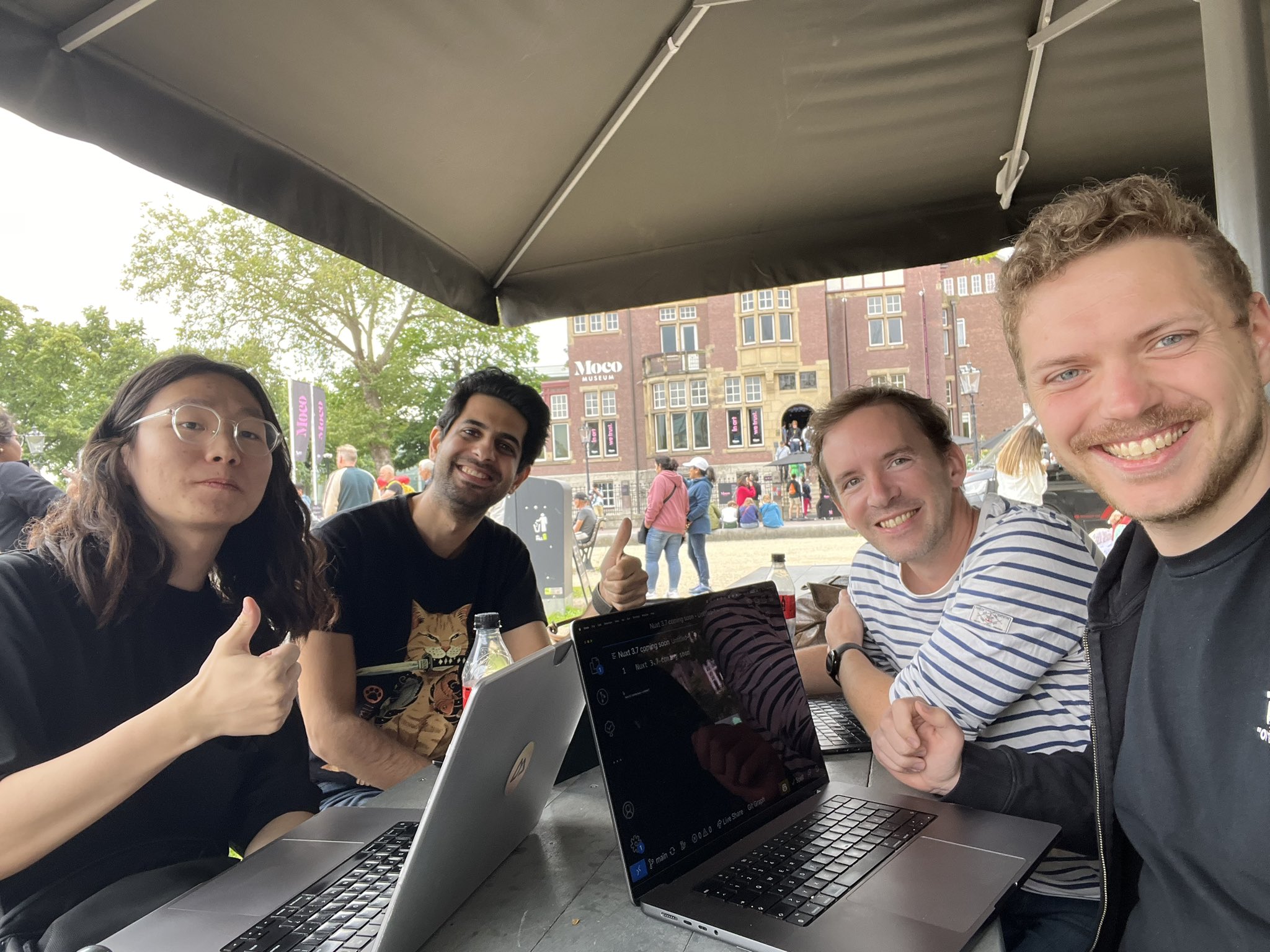 Meeting up with (from left to right) Anthony Fu, Pooya Parsa and Daniel Roe in Amsterdam